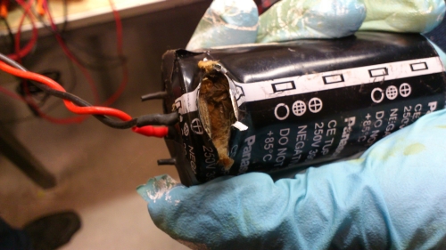 Exploded capacitor